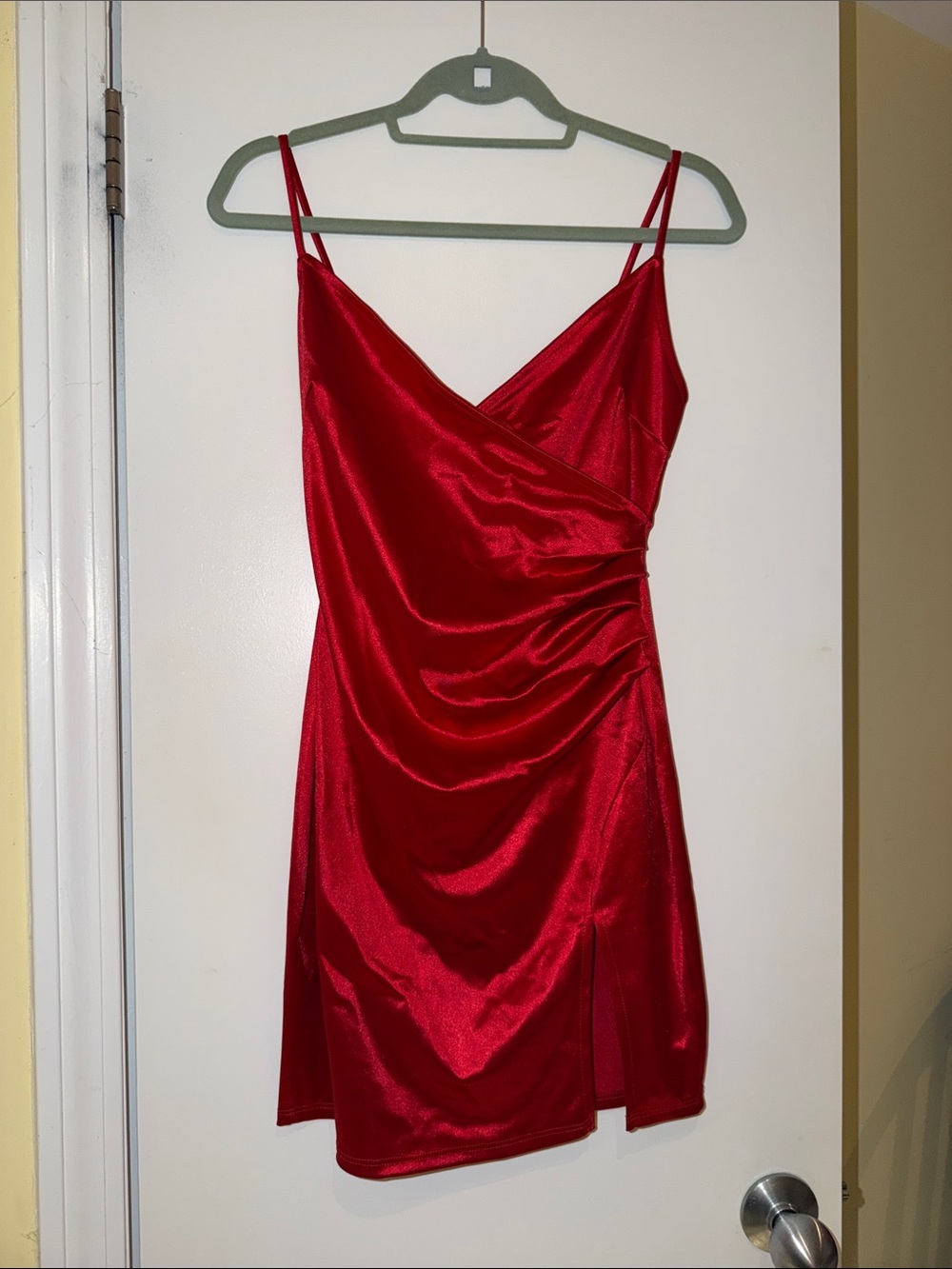 Red Satin Draped Slip Dress - Women
